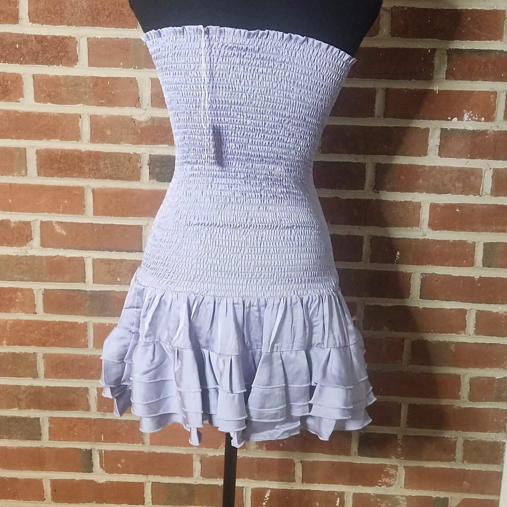 NWT Shug! Lavender Strapless Ruffle Dress, Large - Picture 4 of 9